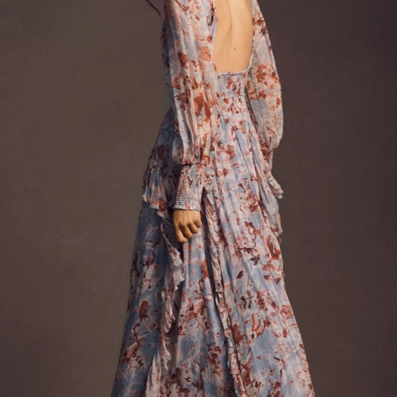 BHLDN V-Neck Long-Sleeve Printed Chiffon Gown 💕💕 - Picture 3 of 5